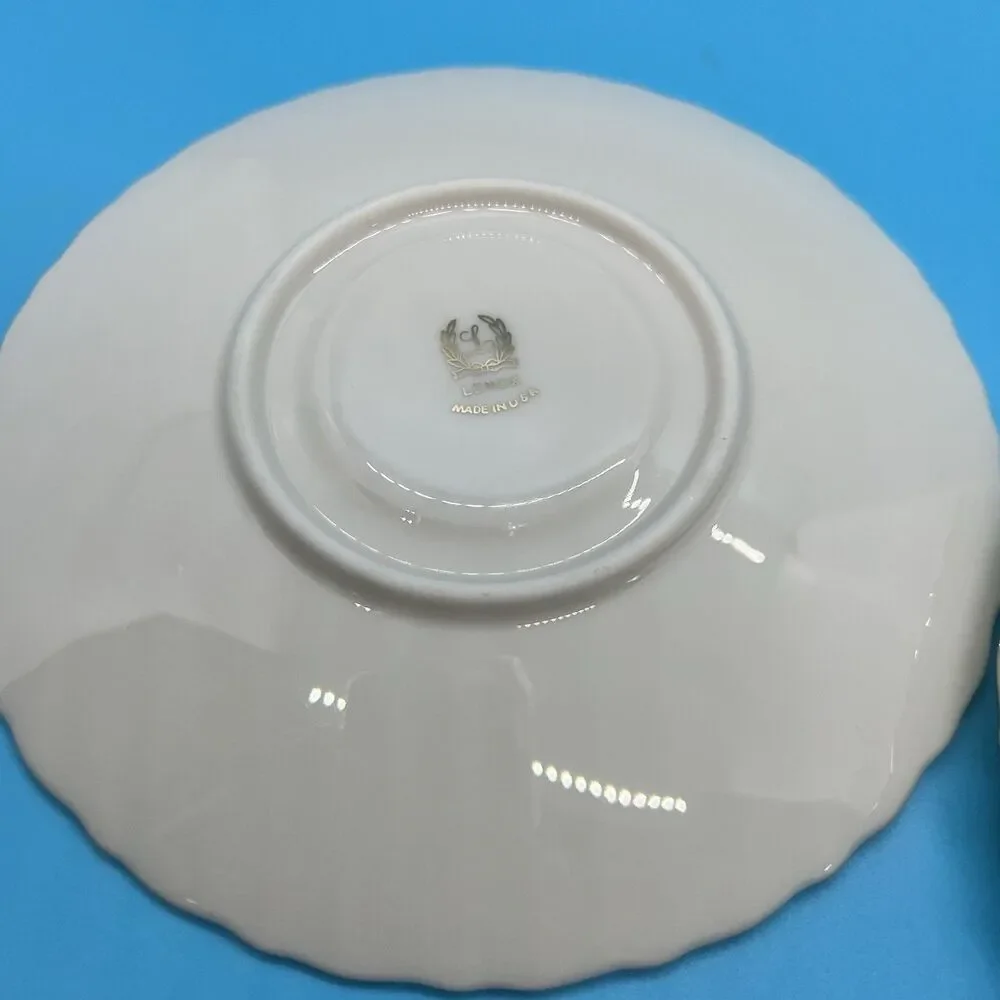 LENOX WEATHERLY China 6” Saucers Ivory with Silver Trim Set Of 2